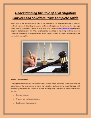 Understanding the Role of Civil Litigation Lawyers and Solicitors: Your Complete