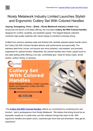 Nicety Metalwork Industry Limited Launches Stylish and Ergonomic Cutlery Set With Colored Handles