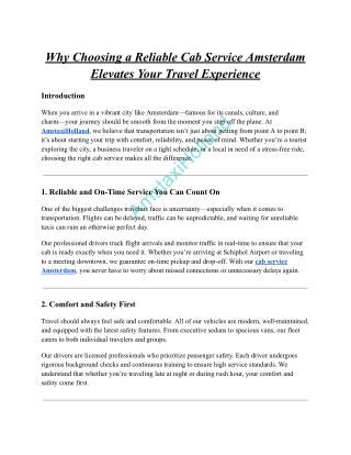 Reliable Cab Service Amsterdam Elevates Your Travel Experience