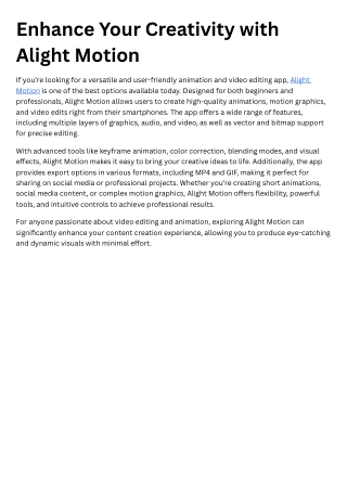 Enhance Your Creativity with Alight Motion