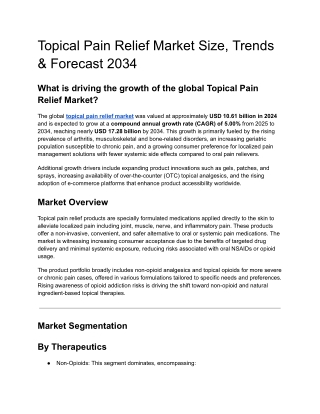 Topical Pain Relief Market Size, Trends & Forecast 2034