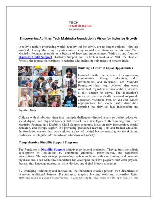 Empowering Abilities Tech Mahindra Foundations Vision for Inclusive Growth