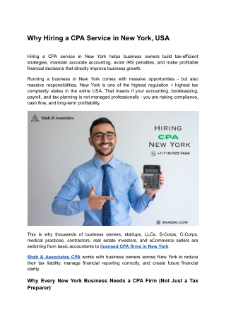 Why Hiring a CPA Service in New York