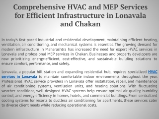 Comprehensive HVAC and MEP Services for Efficient Infrastructure in Lonavala and Chakan