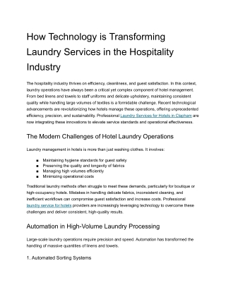 How Technology is Transforming Laundry Services in the Hospitality Industry
