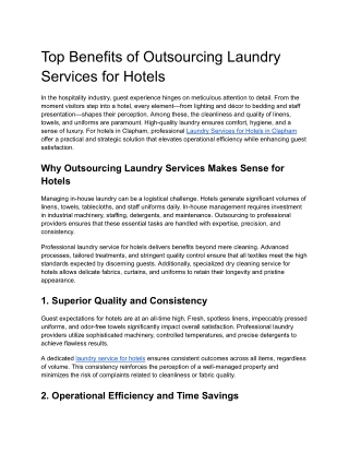 Top Benefits of Outsourcing Laundry Services for Hotels