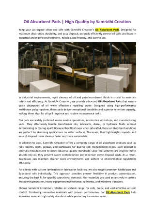 Oil Absorbent Pads | High Quality by Samridhi Creation