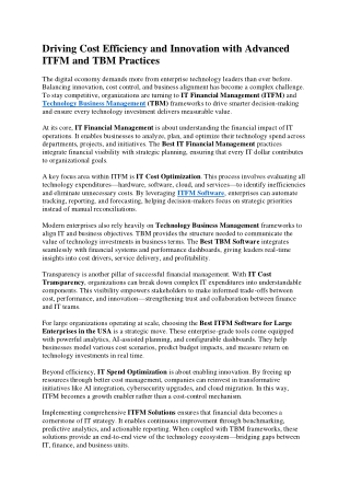 Driving Cost Efficiency and Innovation with Advanced ITFM and TBM Practices