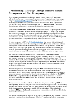 Transforming IT Strategy Through Smarter Financial Management and Cost Transpare