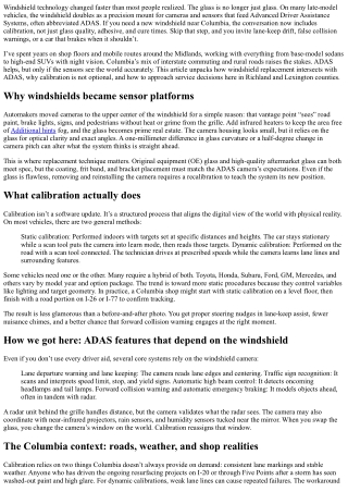 Windshield Replacement Near Columbia: Advanced Driver Assistance Systems Calibra