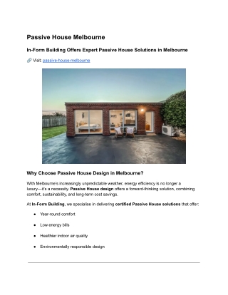 In-Form Building Offers Expert Passive House Solutions in Melbourne