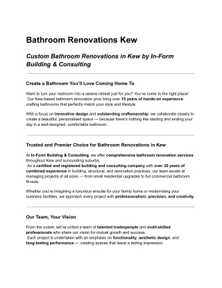 Bathroom Renovations in Kew by In-Form Building & Consulting