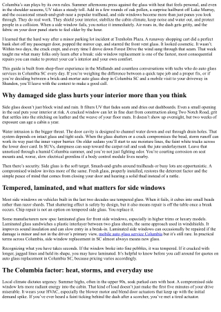 Side Window Replacement Columbia SC: Protecting Your Vehicle Interior