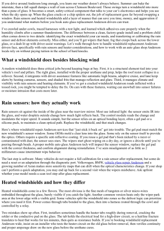 Windshield Replacement Anderson: Rain Sensor and Heater Considerations