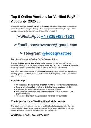 Top 5 Online________Vendors for Verified________________ PayPal Accounts 2025