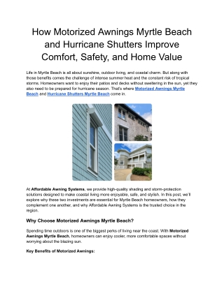 How Motorized Awnings Myrtle Beach and Hurricane Shutters Improve Comfort, Safety, and Home Value (1)