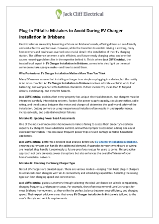 Plug-In Pitfalls - Mistakes to Avoid During EV Charger Installation in Brisbane