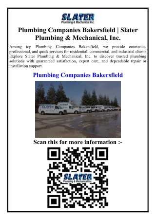 Plumbing Companies Bakersfield  Slater Plumbing & Mechanical Inc