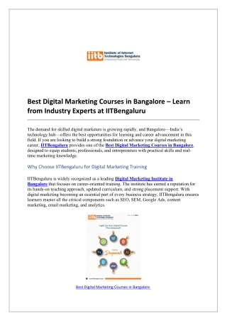 Best Digital Marketing Courses in Bangalore – Learn from Industry Experts at IITBengaluru