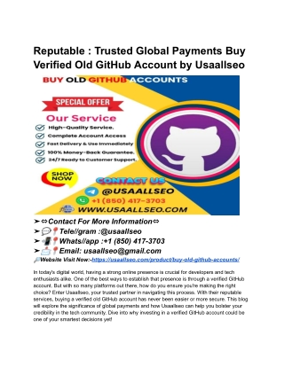 Reputable _ Trusted Global Payments Buy Verified Old GitHub Account by Usaallseo
