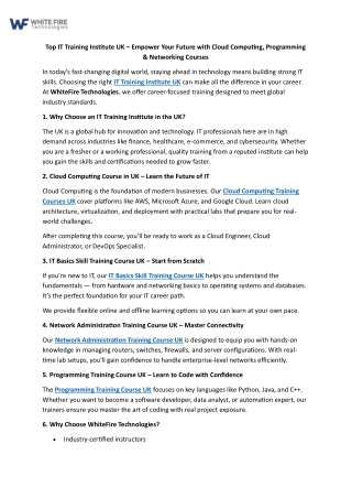 Top IT Training Institute UK – Empower Your Future with Cloud Computing, Programming & Networking Courses