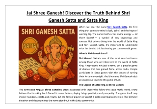 Jai Shree Ganesh! Discover the Truth Behind Shri Ganesh Satta and Satta King