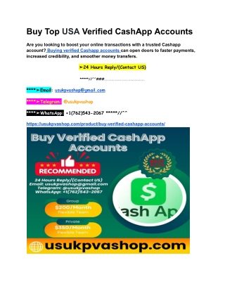 Buy Top USA Verified CashApp Accounts