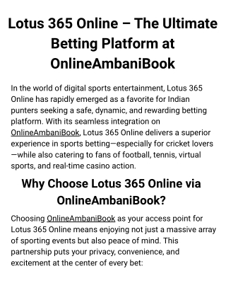Lotus 365 Online – The Ultimate Betting Platform at OnlineAmbaniBook