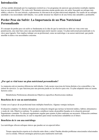 Perder Peso sin Sufrir: La Importancia de un Plan Nutricional Personalizado