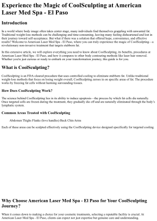 Experience the Magic of CoolSculpting at American Laser Med Spa - El Paso(1)