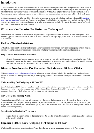 Discover Non-Invasive Fat Reduction Techniques at El Paso Clinics