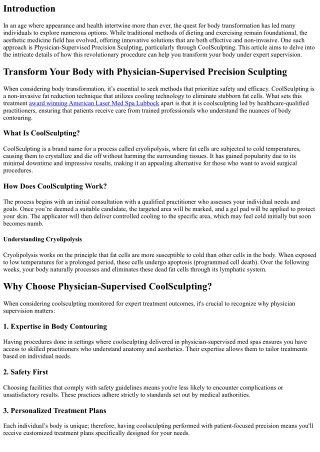 Transform Your Body with Physician-Supervised Precision Sculpting