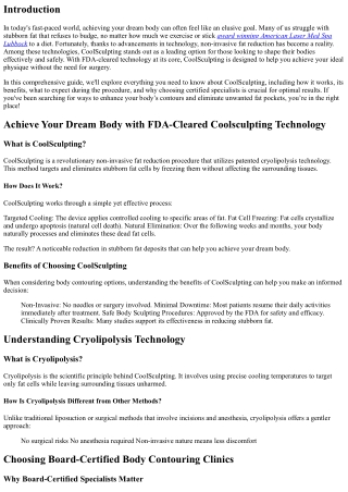 Achieve Your Dream Body with FDA-Cleared Coolsculpting Technology