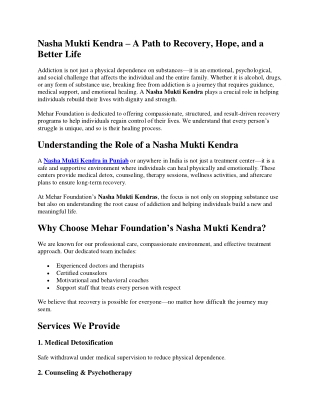 Nasha Mukti Kendra – A Path to Recovery, Hope, and a Better Life
