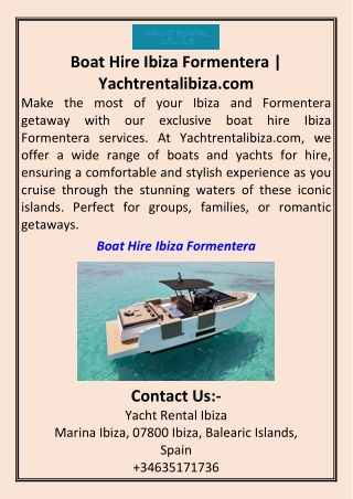 Boat Hire Ibiza Formentera  Yachtrentalibiza.com
