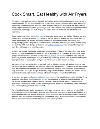 Cook Smart, Eat Healthy with Air Fryers