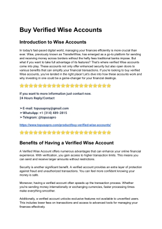 Buy Verified Wise Accounts-Personal and Business Verified