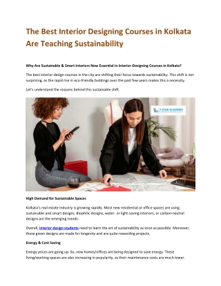 The Best Interior Designing Courses in Kolkata Are Teaching Sustainability