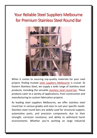 Your Reliable Steel Suppliers Melbourne for Premium Stainless Steel Round Bar