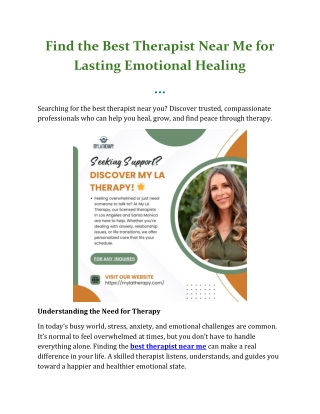Find the Best Therapist Near Me for Lasting Emotional Healing