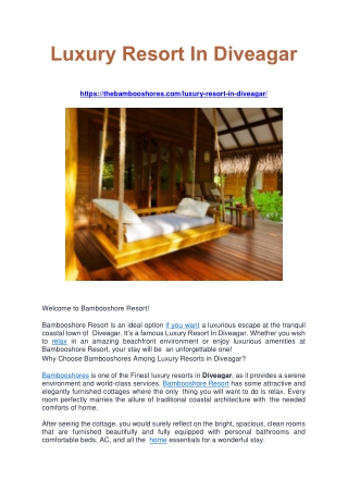 Luxury Resort In Diveagar