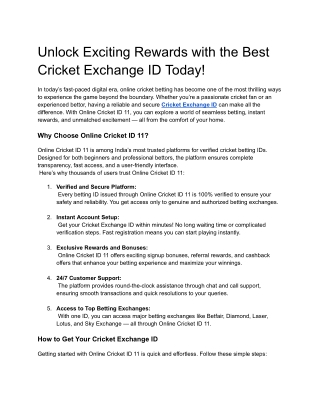 Unlock Exciting Rewards with the Best Cricket Exchange ID Today!