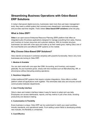 Streamlining Business Operations with Odoo-Based ERP Solutions