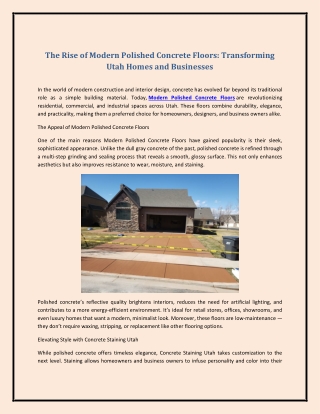 The Rise of Modern Polished Concrete Floors: Transforming Utah Homes and Busines