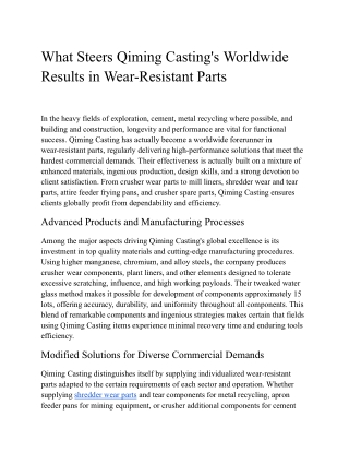 What Steers Qiming Casting's Worldwide Results in Wear-Resistant Parts