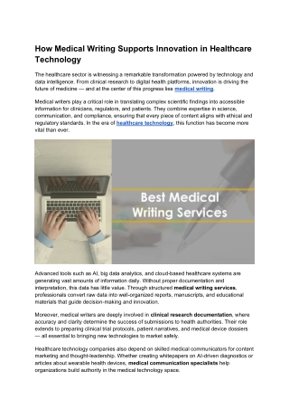 How Medical Writing Supports Innovation in Healthcare Technology