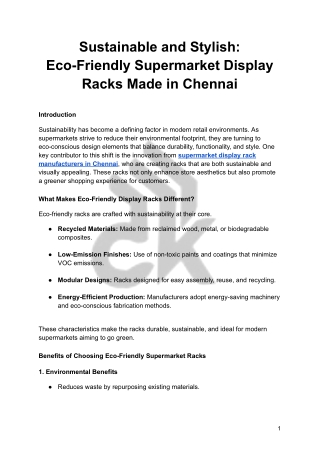 Sustainable and Stylish: Eco-Friendly Supermarket Display Racks Made in Chennai
