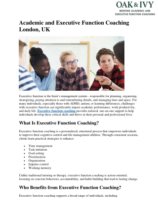 Academic and Executive Function Coaching London