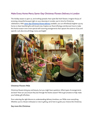 Make Every Home Merry Same-Day Christmas Flowers Delivery in London