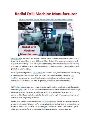 Radial Drill Machine Manufacture